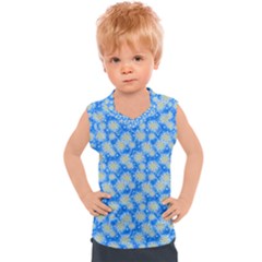 Hydrangea Blue Glitter Round Kids  Sport Tank Top