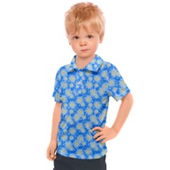 Hydrangea Blue Glitter Round Kids  Polo Tee