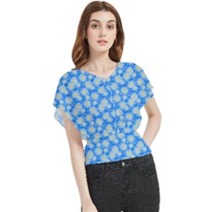 Hydrangea Blue Glitter Round Butterfly Chiffon Blouse