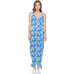 Hydrangea Blue Glitter Round Sleeveless Tie Ankle Jumpsuit