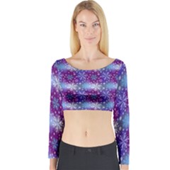 Snow Blue Purple Tulip Long Sleeve Crop Top by Dutashop