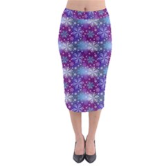 Snow Blue Purple Tulip Midi Pencil Skirt by Dutashop