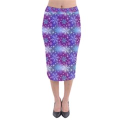 Snow Blue Purple Tulip Velvet Midi Pencil Skirt by Dutashop