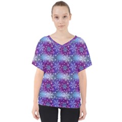 Snow Blue Purple Tulip V-neck Dolman Drape Top by Dutashop