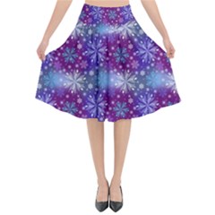 Snow Blue Purple Tulip Flared Midi Skirt by Dutashop