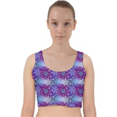 Snow Blue Purple Tulip Velvet Racer Back Crop Top by Dutashop