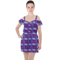 Snow Blue Purple Tulip Ruffle Cut Out Chiffon Playsuit by Dutashop