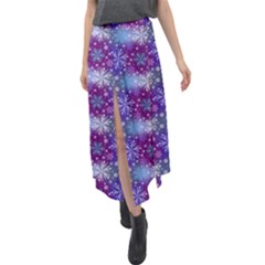 Snow Blue Purple Tulip Velour Split Maxi Skirt by Dutashop