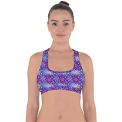 Snow Blue Purple Tulip Cross Back Hipster Bikini Top  by Dutashop