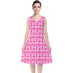 Heart Pink V-neck Midi Sleeveless Dress 