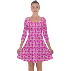 Heart Pink Quarter Sleeve Skater Dress by Dutashop