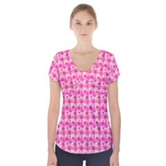 Heart Pink Short Sleeve Front Detail Top by Dutashop