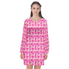 Heart Pink Long Sleeve Chiffon Shift Dress  by Dutashop