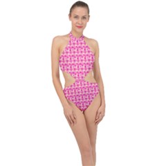 Heart Pink Halter Side Cut Swimsuit by Dutashop