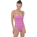 Heart Pink Tie Strap One Piece Swimsuit View1