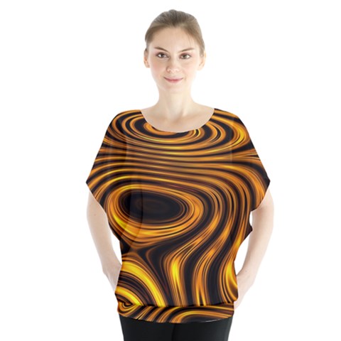 Wave Abstract Lines Batwing Chiffon Blouse by Dutashop