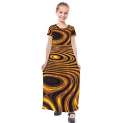 Wave Abstract Lines Kids  Short Sleeve Maxi Dress