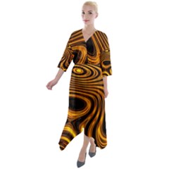 Wave Abstract Lines Quarter Sleeve Wrap Front Maxi Dress by Dutashop