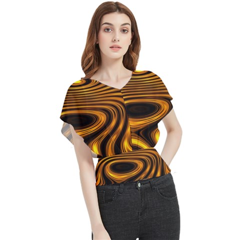 Wave Abstract Lines Butterfly Chiffon Blouse by Dutashop