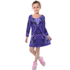 Mandala Neon Kids  Long Sleeve Velvet Dress by Dutashop