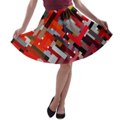 Maze Abstract Texture Rainbow A-line Skater Skirt by Dutashop