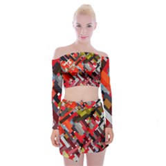 Maze Abstract Texture Rainbow Off Shoulder Top With Mini Skirt Set by Dutashop