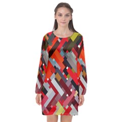 Maze Abstract Texture Rainbow Long Sleeve Chiffon Shift Dress  by Dutashop