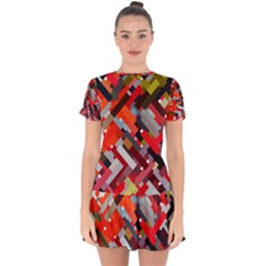 Maze Abstract Texture Rainbow Drop Hem Mini Chiffon Dress