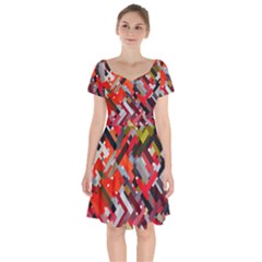 Maze Abstract Texture Rainbow Short Sleeve Bardot Dress