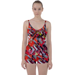 Maze Abstract Texture Rainbow Tie Front Two Piece Tankini by Dutashop