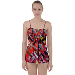 Maze Abstract Texture Rainbow Babydoll Tankini Set by Dutashop