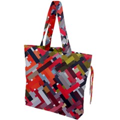 Maze Abstract Texture Rainbow Drawstring Tote Bag by Dutashop