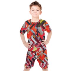 Maze Abstract Texture Rainbow Kids  Tee And Shorts Set