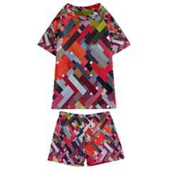 Maze Abstract Texture Rainbow Kids  Swim Tee And Shorts Set by Dutashop