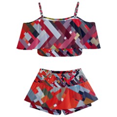 Maze Abstract Texture Rainbow Kids  Off Shoulder Skirt Bikini by Dutashop