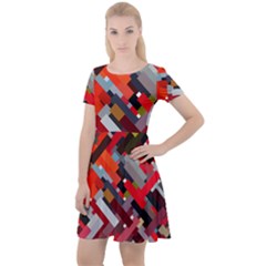 Maze Abstract Texture Rainbow Cap Sleeve Velour Dress  by Dutashop