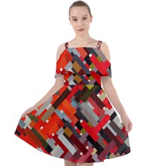 Maze Abstract Texture Rainbow Cut Out Shoulders Chiffon Dress