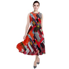 Maze Abstract Texture Rainbow Round Neck Boho Dress by Dutashop