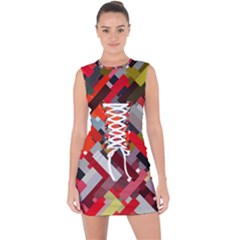 Maze Abstract Texture Rainbow Lace Up Front Bodycon Dress by Dutashop