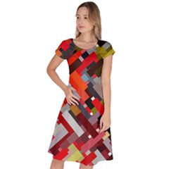 Maze Abstract Texture Rainbow Classic Short Sleeve Dress by Dutashop