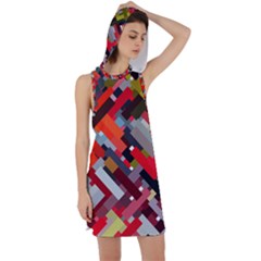 Maze Abstract Texture Rainbow Racer Back Hoodie Dress