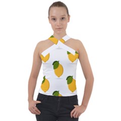 Lemon Fruit Cross Neck Velour Top