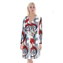 Music Treble Clef Sound Long Sleeve Velvet Front Wrap Dress by Dutashop