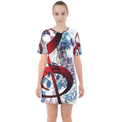 Music Treble Clef Sound Sixties Short Sleeve Mini Dress by Dutashop