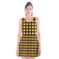 Yellow Pattern Green Scoop Neck Skater Dress