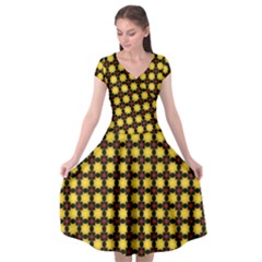 Yellow Pattern Green Cap Sleeve Wrap Front Dress by Dutashop