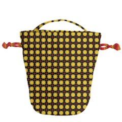 Yellow Pattern Green Drawstring Bucket Bag