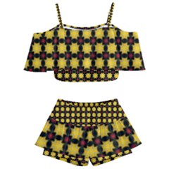 Yellow Pattern Green Kids  Off Shoulder Skirt Bikini