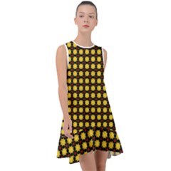 Yellow Pattern Green Frill Swing Dress by Dutashop