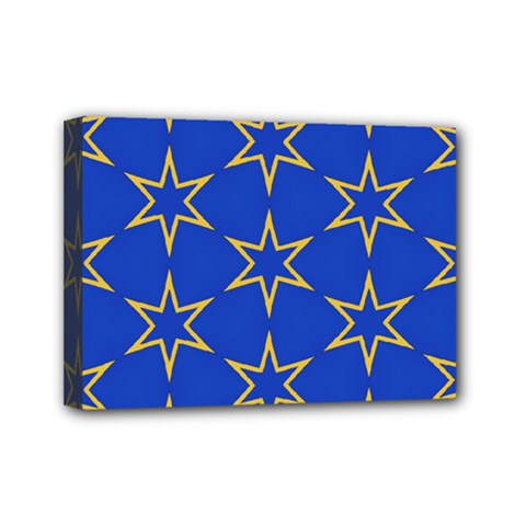 Star Pattern Blue Gold Mini Canvas 7  X 5  (stretched)